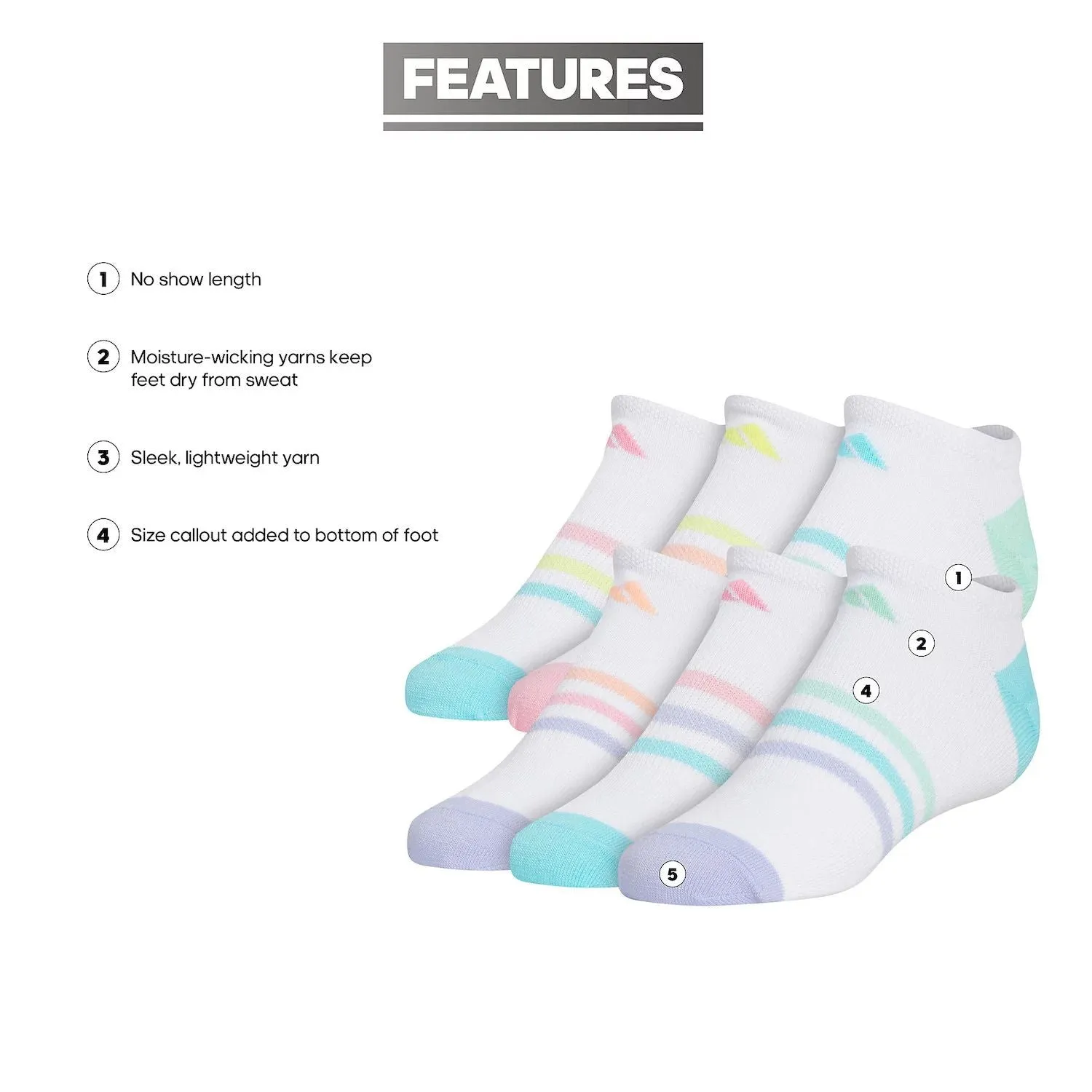adidas Non-Show Girls 6 Pack adidas Superlite Socks