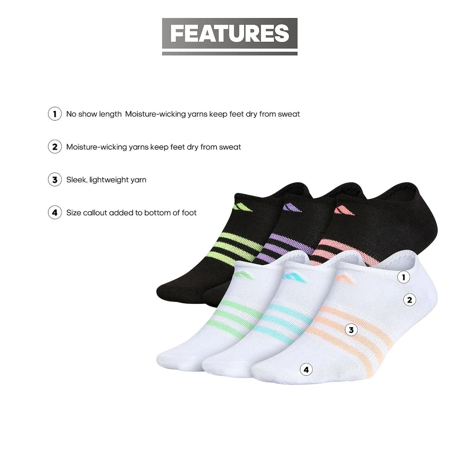 adidas Non-Show Girls 6 Pack adidas Superlite Socks