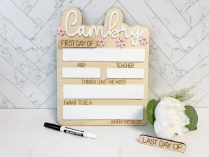 Girls Retro Daisy Changeable Back to School Sign Dry Erase Custom Reusable School Sign
