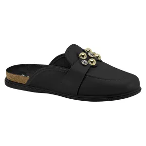 Gold Studs Black Slide Flats
