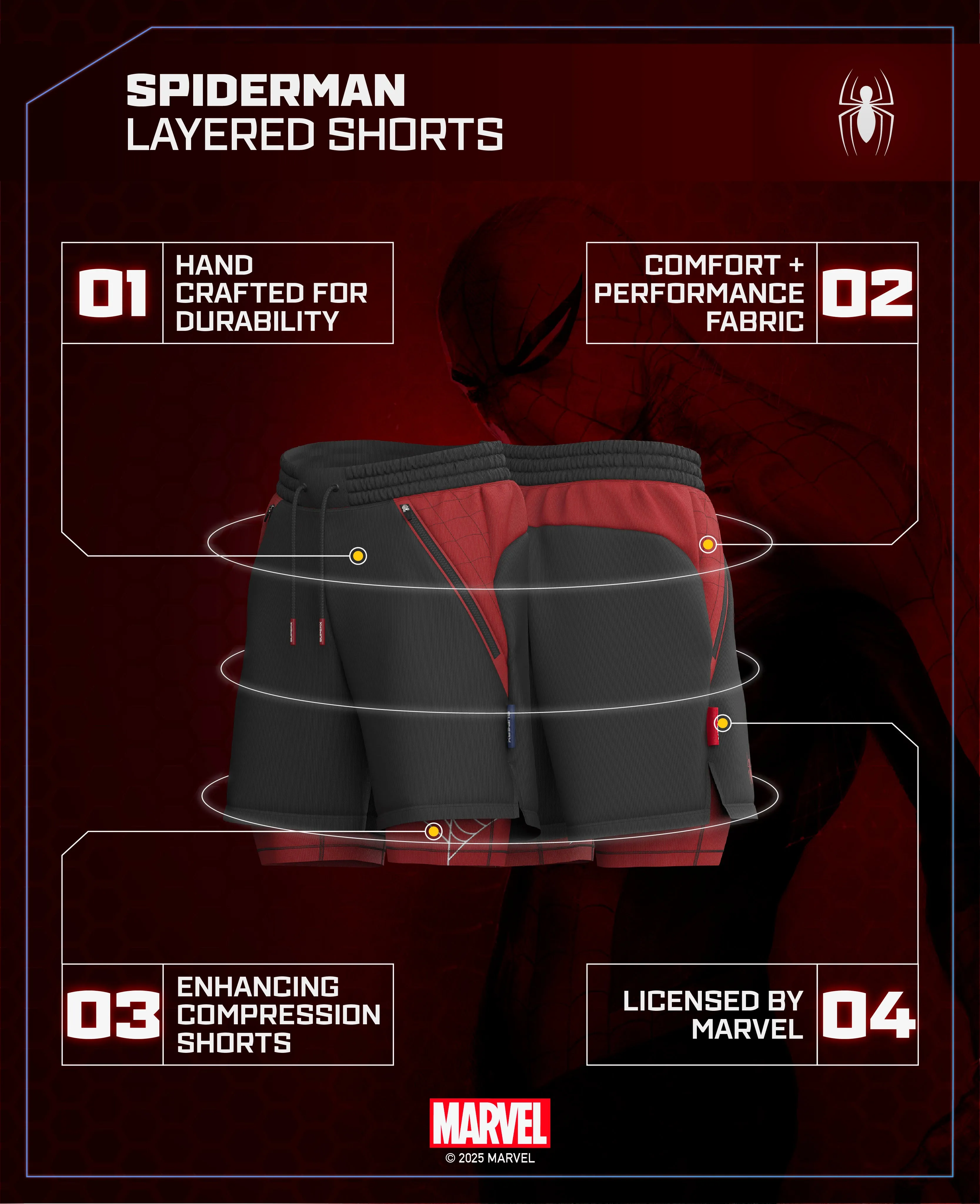 SPIDER-MAN Performance Lined Shorts 7" - Spidey Red