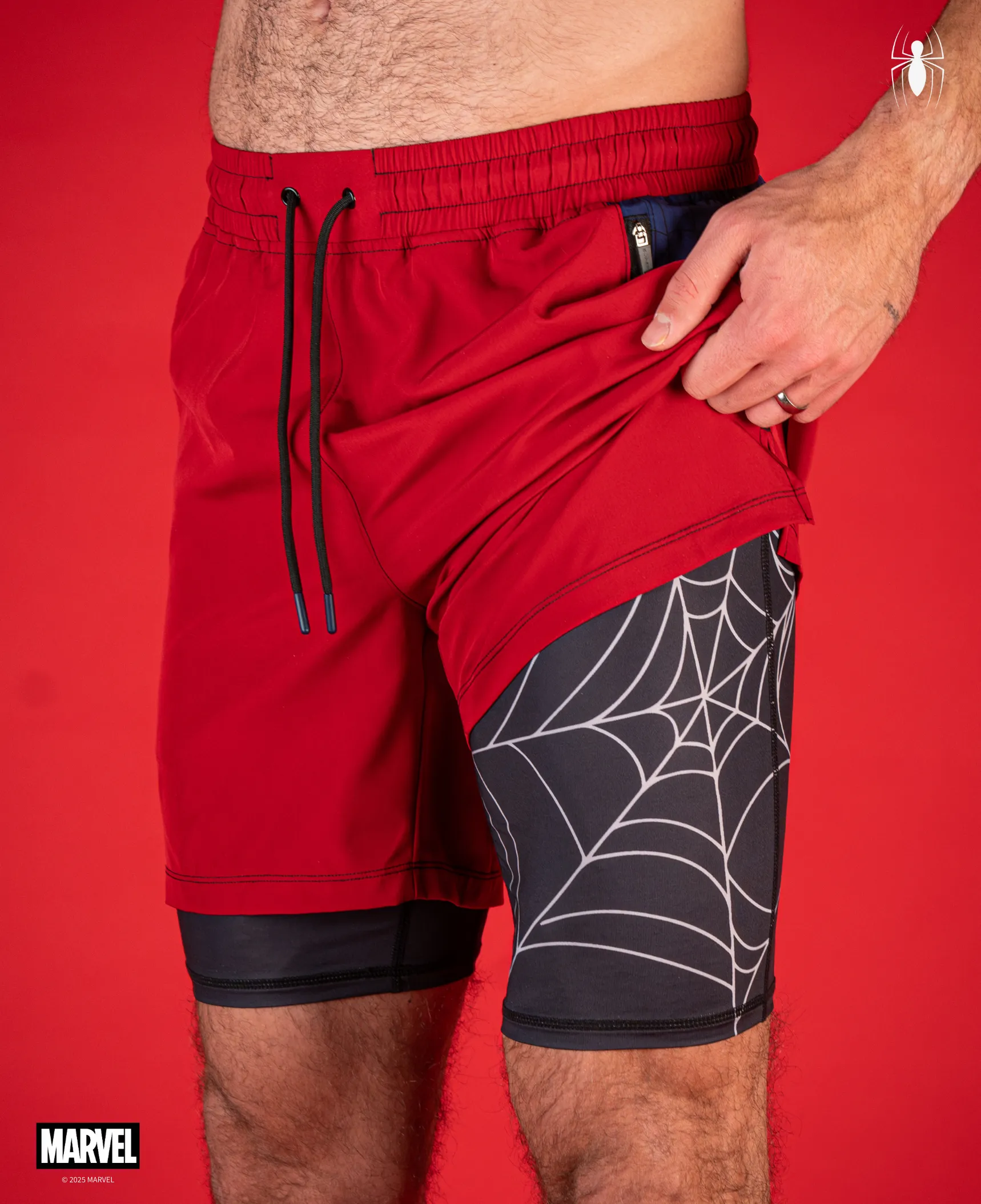 SPIDER-MAN Performance Lined Shorts 7" - Spidey Red