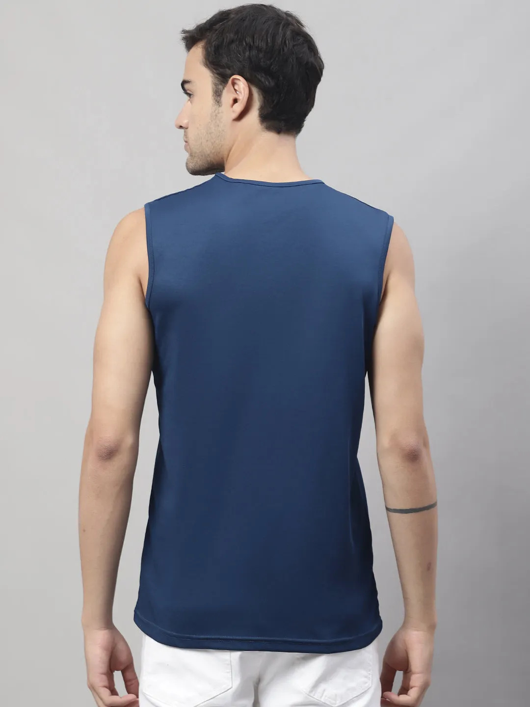 Vimal Jonney Regular Fit Dryfit Lycra Solid Blue Gym Vest for Men